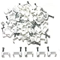 Plástico blanco plano Cable eléctrico Clips de Cable TV Internet Flipmycover hiks fijaciones 50 piezas